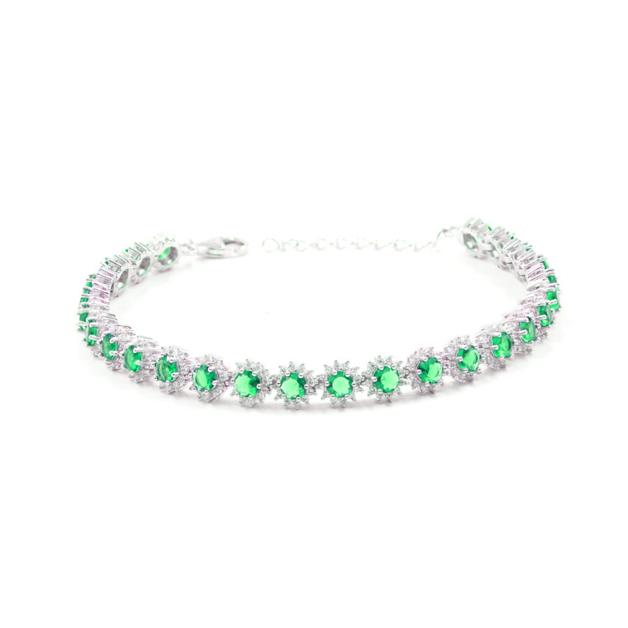 Bracciale in argento con zirconi verdi e bianchi - Rodiato – <strong>Lunghezza 16cm</strong>