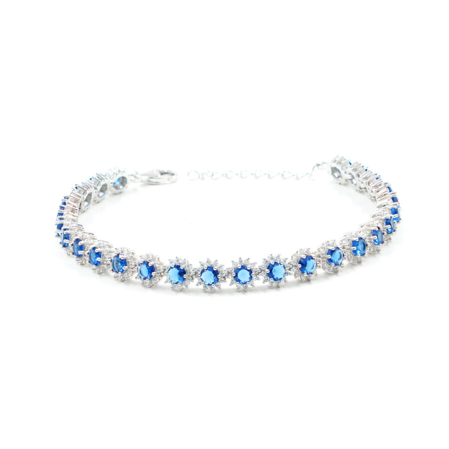 Bracciale in argento con zirconi blu e bianchi - Rodiato – <strong>Lunghezza 16cm</strong>