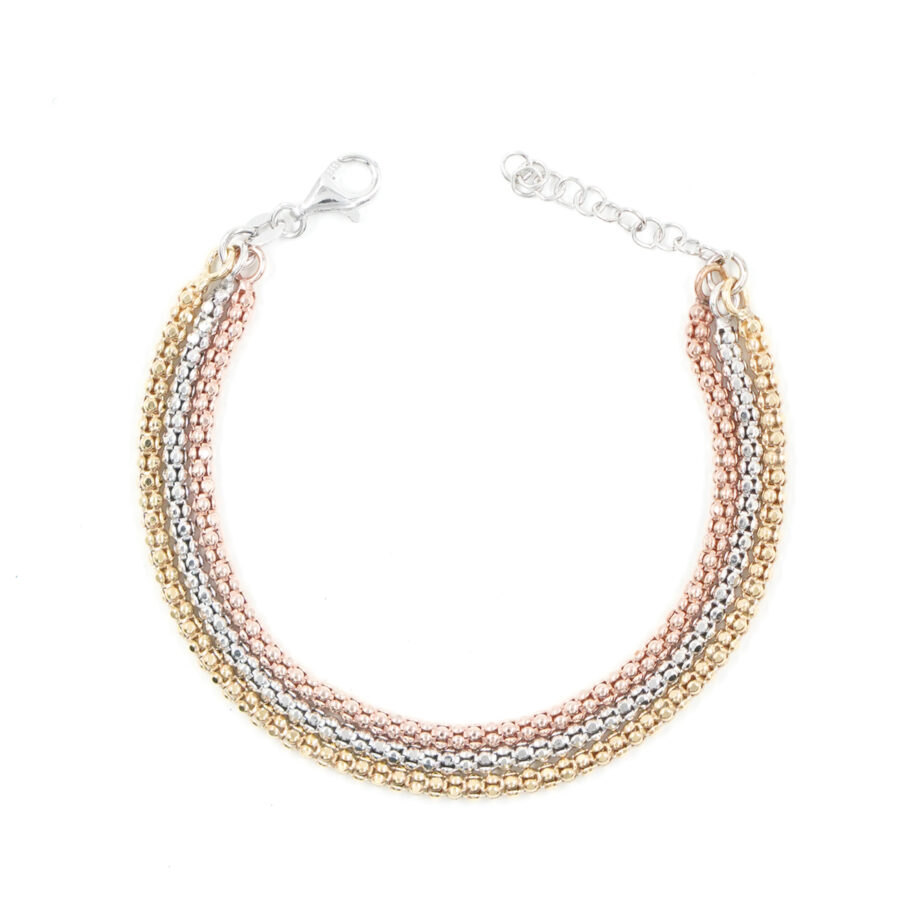 Bracciale in argento catena coreana rodiata, dorata e rosè