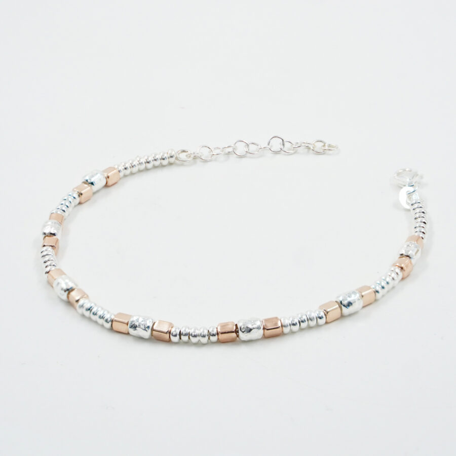 Bracciale in argento con rondelle e dadi 3mm-4mm, Rodiato e Rose’