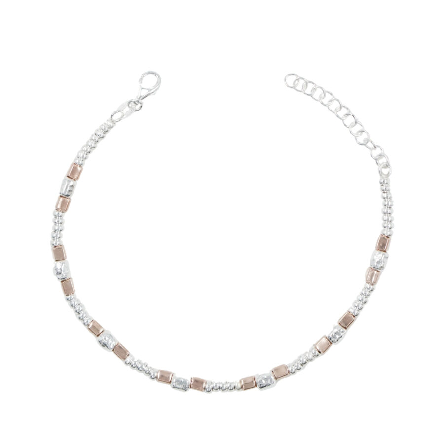 Bracciale in argento con rondelle e dadi 3mm-4mm, Rodiato e Rose’ - immagine 2