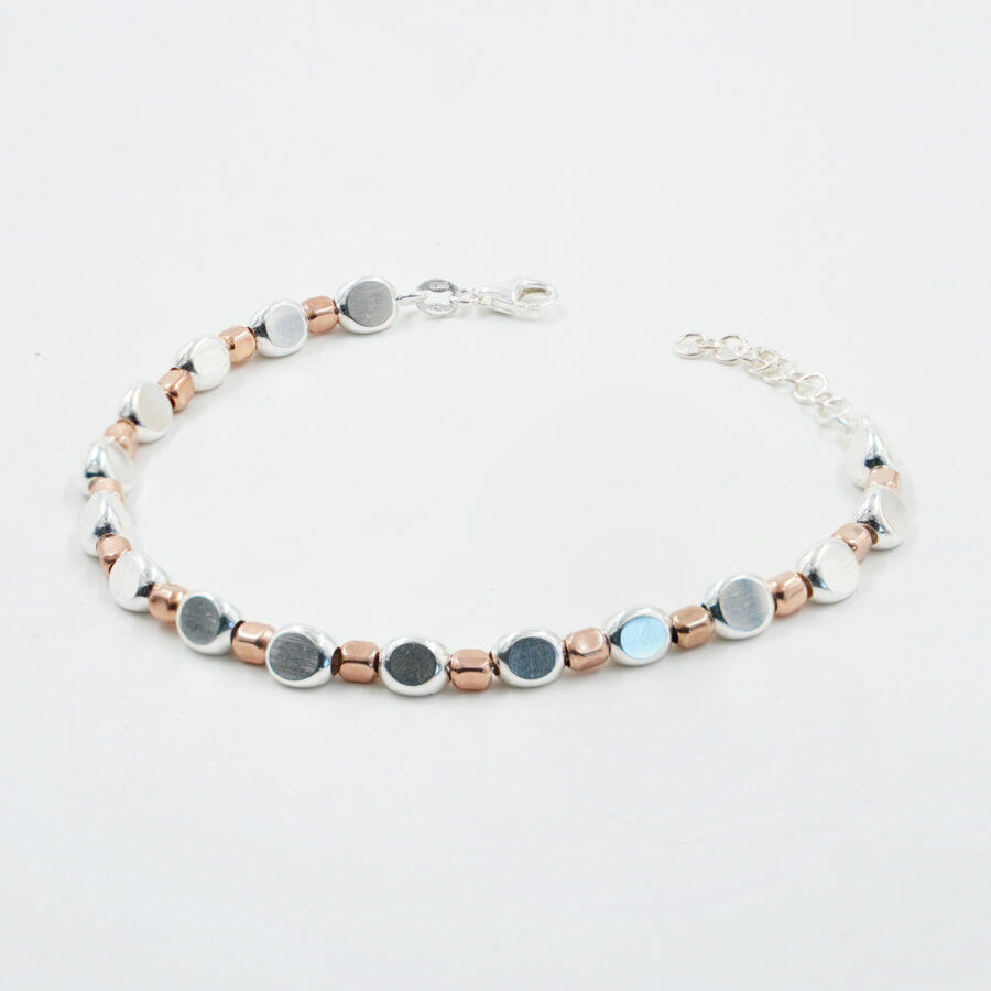 Bracciale in argento con elementi sassi 3mm-4,5mm, Rodiato e Rose’