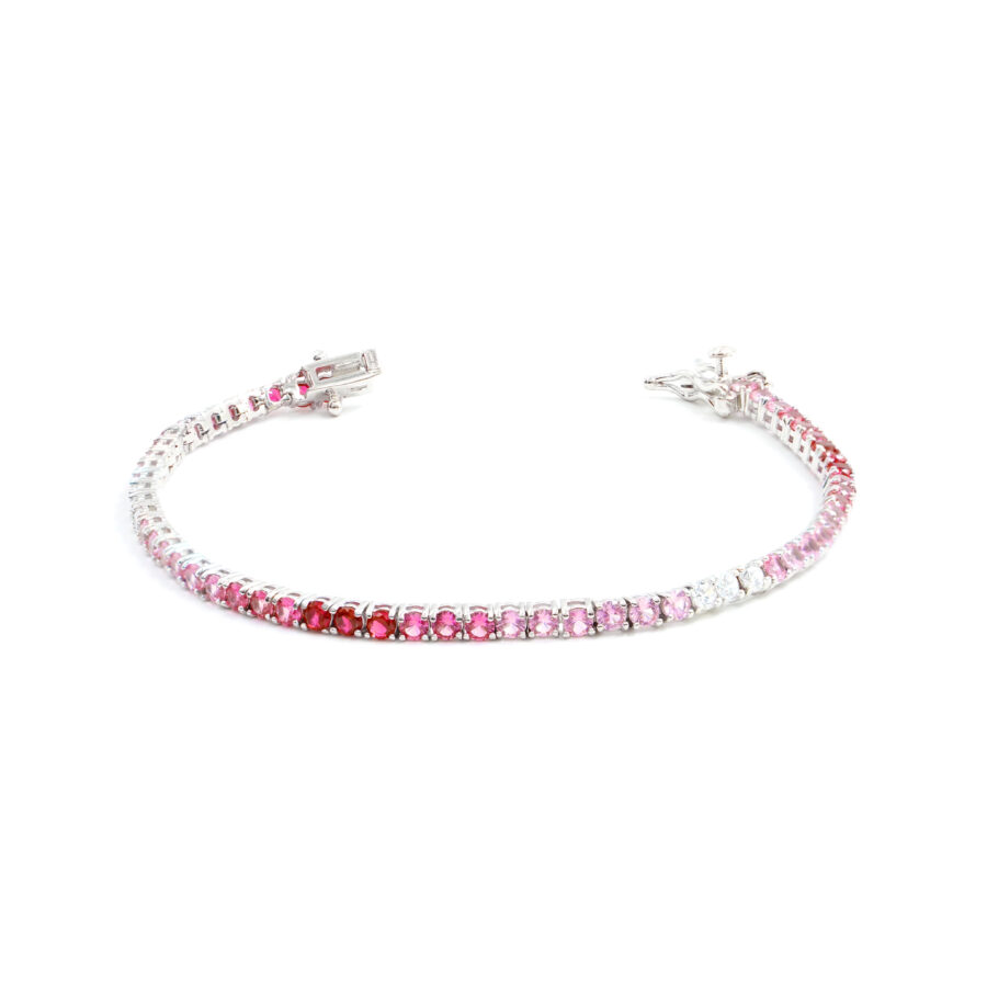 Bracciale Tennis in argento con zirconi multicolore rosso 2,5mm – Rodiato – <strong>Lunghezza 16cm</strong>