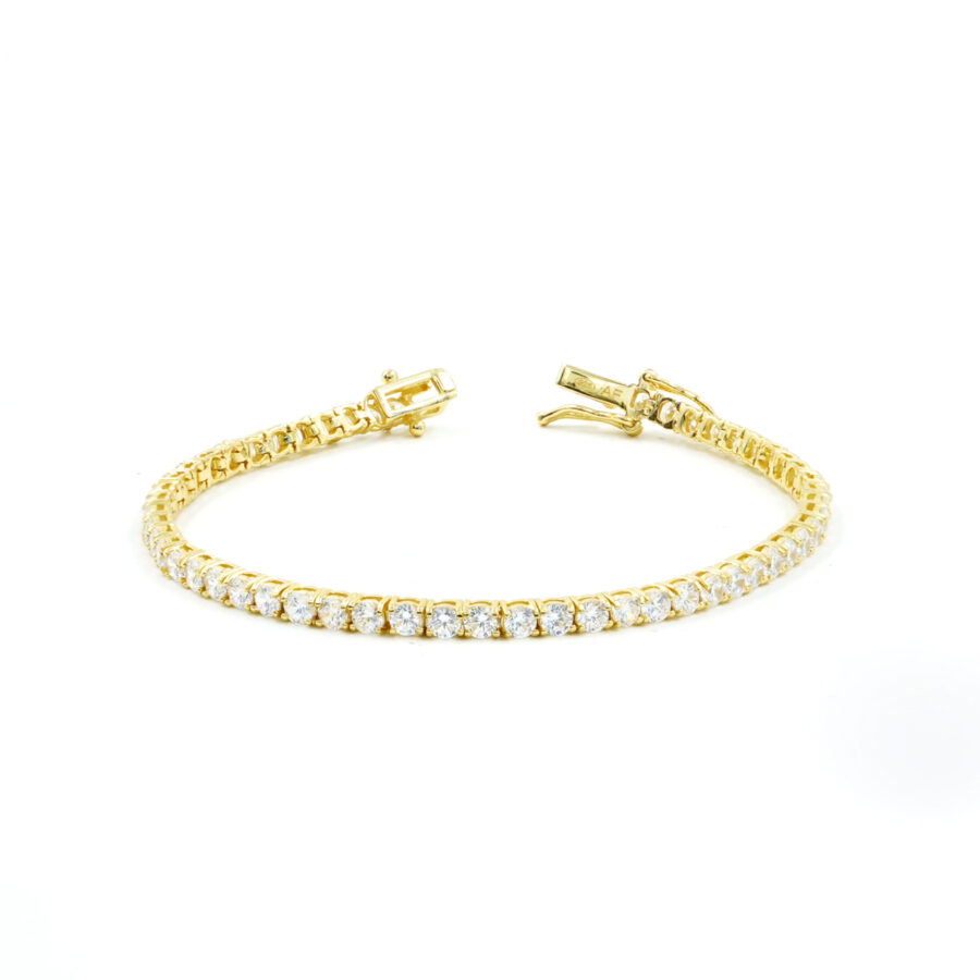 Bracciale Tennis in argento con zirconi bianchi 3mm – Dorato – <em>Lunghezza 18cm</em>