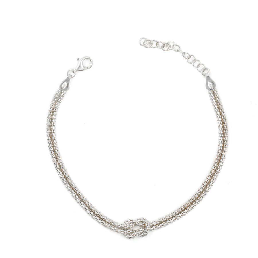 Bracciale in argento catena coreana annodata - Rodiato
