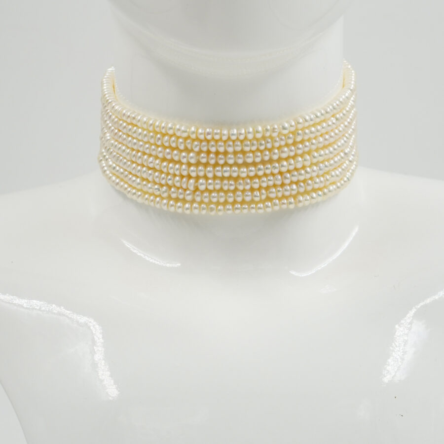 Collana Choker Multifilo con perle forma bottone, chiusura in argento – Dorato