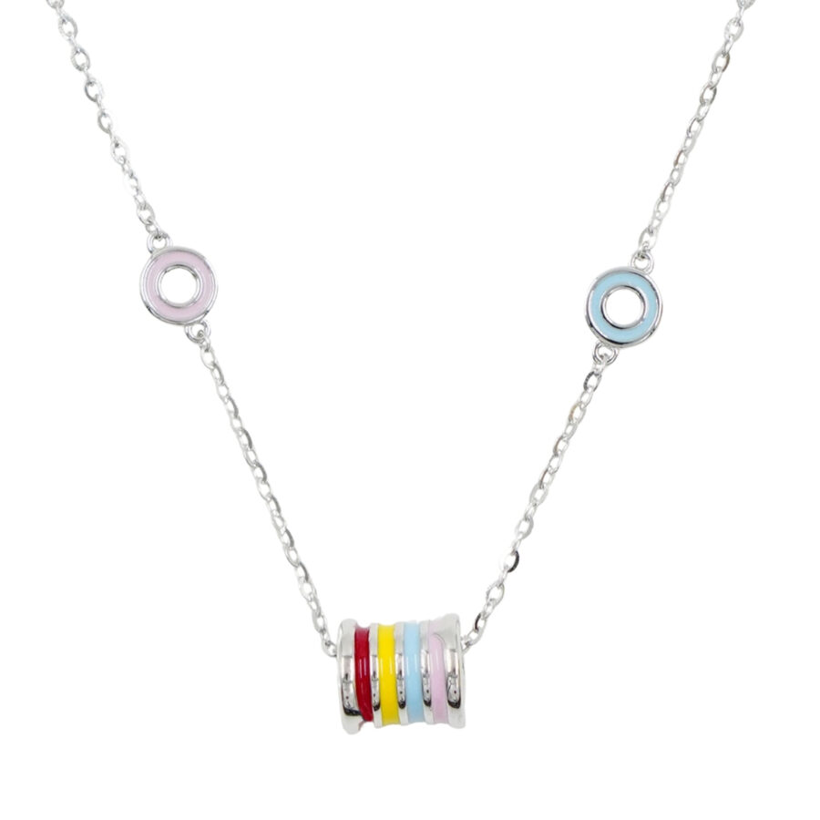 Collana in argento con cilindro smaltato multicolore – Argentato