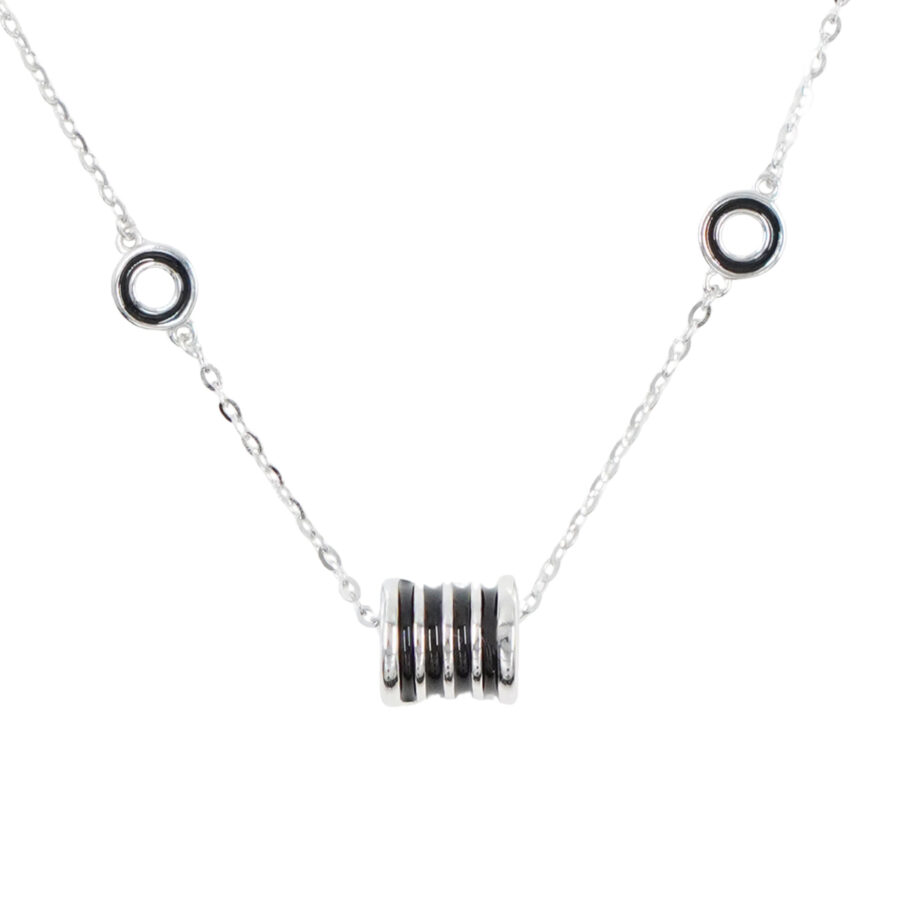 Collana in argento con cilindro smaltato nero – Rodiato