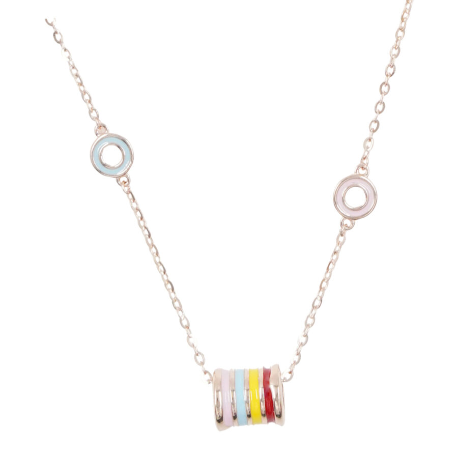 Collana in argento con cilindro smaltato multicolore – Rosè