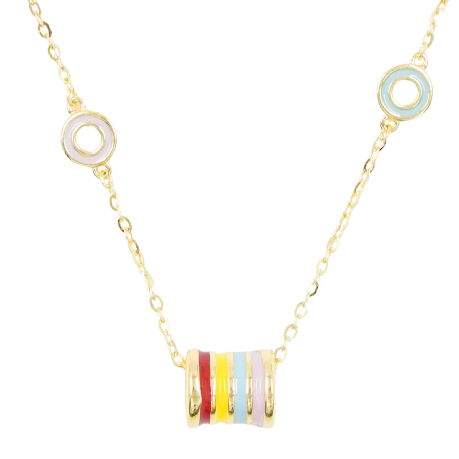 Collana in argento con cilindro smaltato multicolore – Dorato
