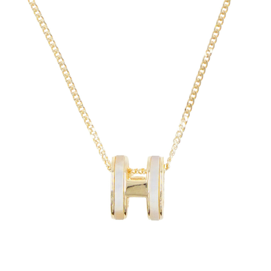 Collana in argento con ciondolo forma H con zirconi e madreperla – Dorato - immagine 2