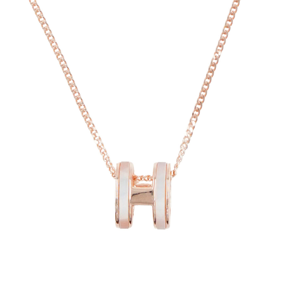 Collana in argento con ciondolo forma H con zirconi e madreperla – Rosè - immagine 2