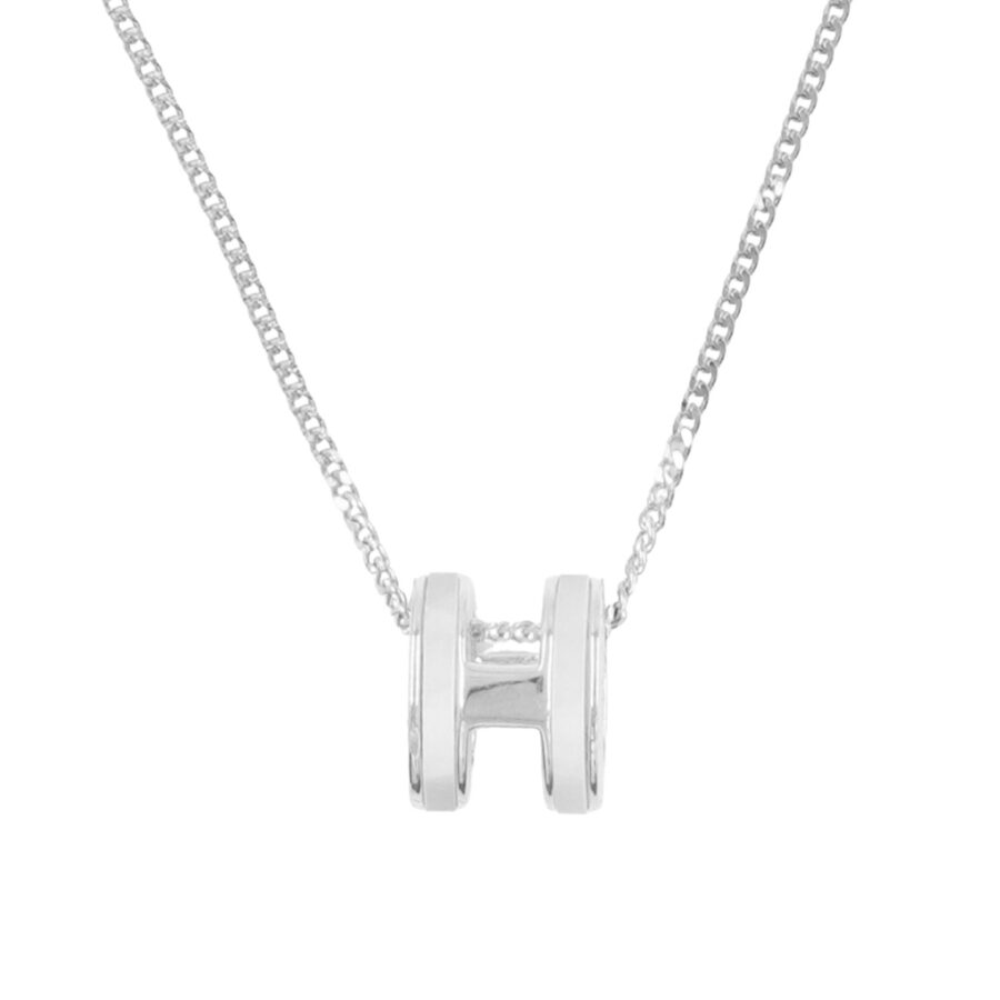Collana in argento con ciondolo forma H con zirconi e madreperla – Rodiato - immagine 2