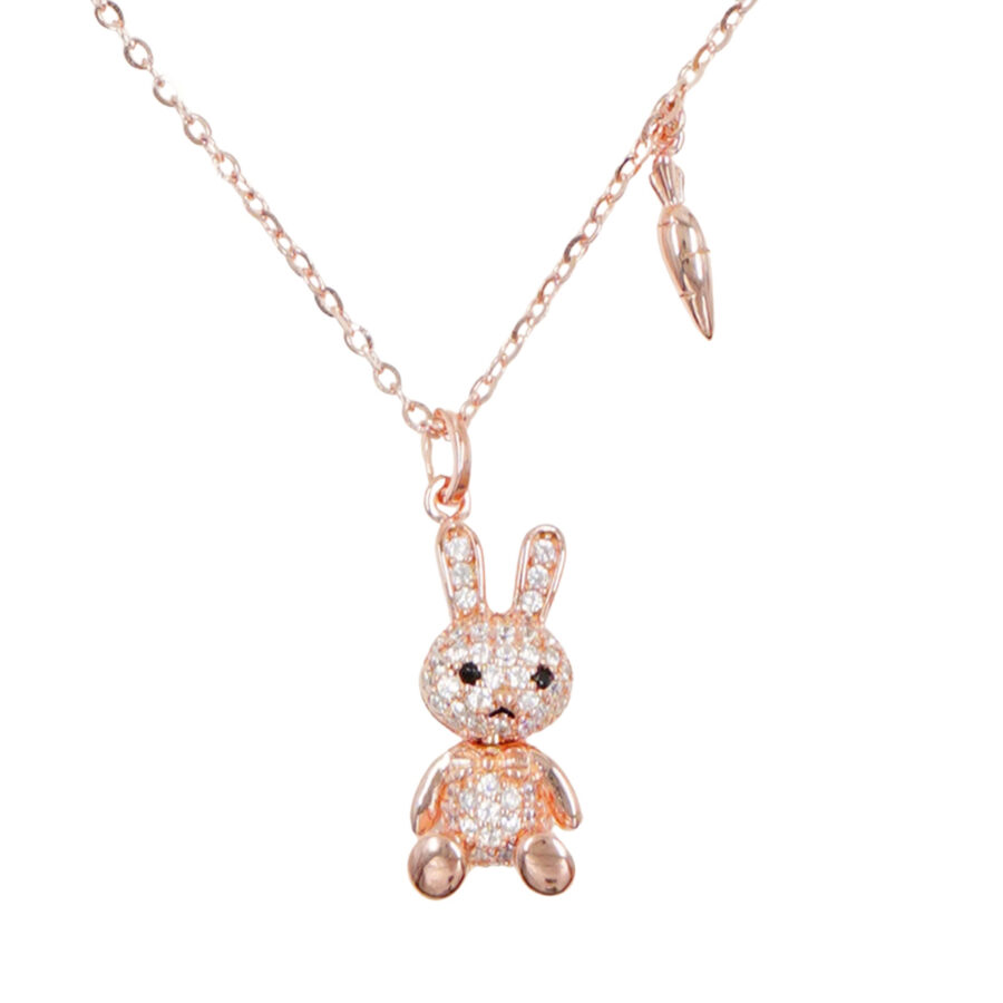 Collana in argento con ciondolo forma coniglietto con zirconi e carota – Rosè