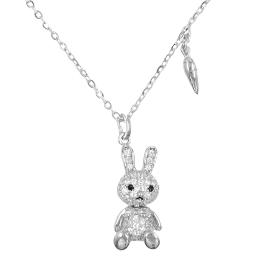 Collana in argento con ciondolo forma coniglietto con zirconi e carota – Rodiato