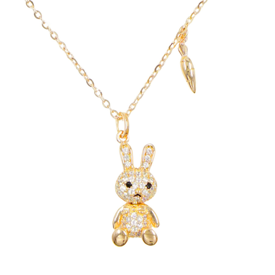 Collana in argento con ciondolo forma coniglietto con zirconi e carota – Dorato