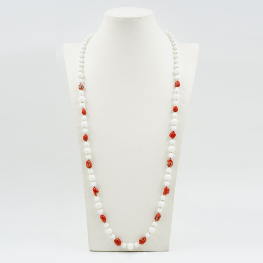 Collana con agata bianca, corallo, ematite, chiusura in argento – Rosè - immagine 2