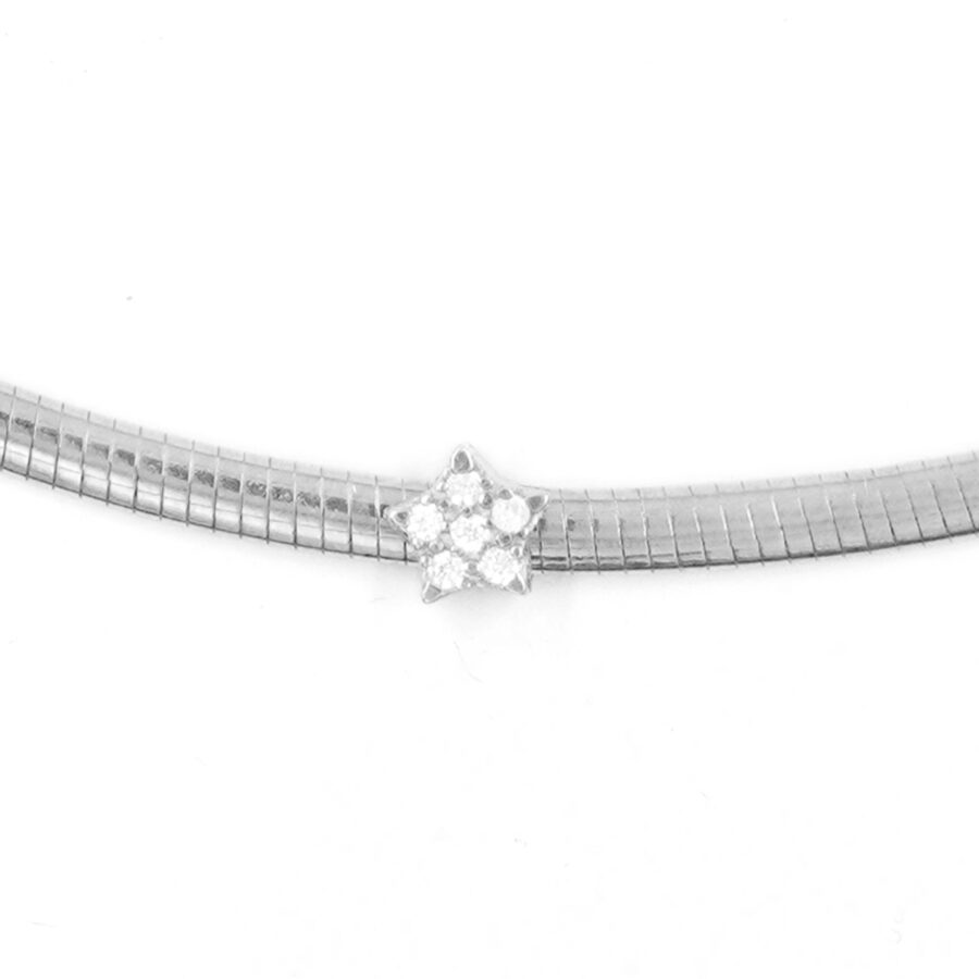 Collana catena Serpente in argentocon elemento stella con zirconi bianchi – Rodiato
