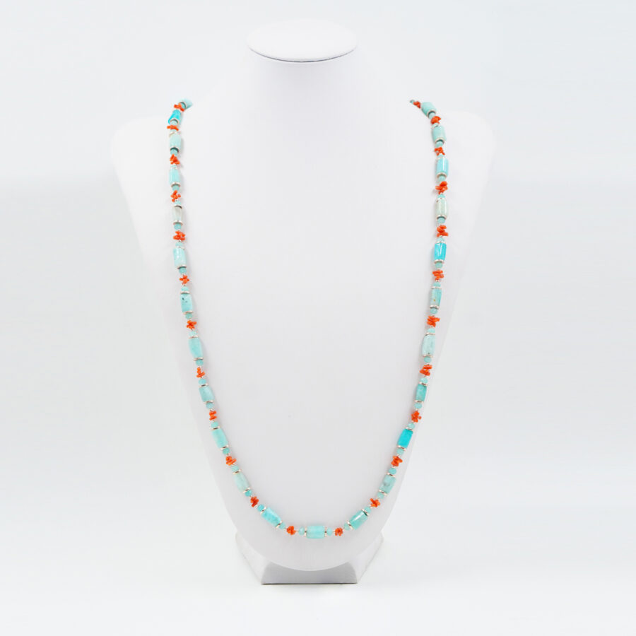 Collana con amazzonite, corallo,ematite, chiusura in argento – Rosè - immagine 2