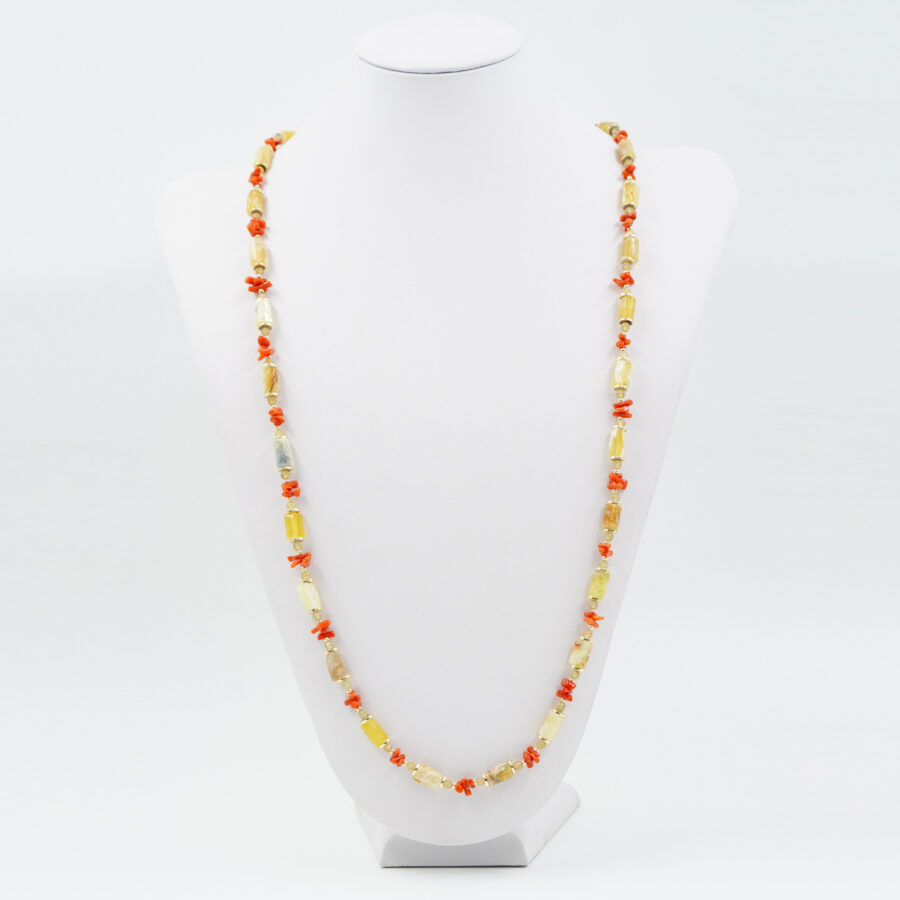 Collana con opale giallo, cianite gialla, corallo,ematite, chiusura in argento – Dorato - immagine 2