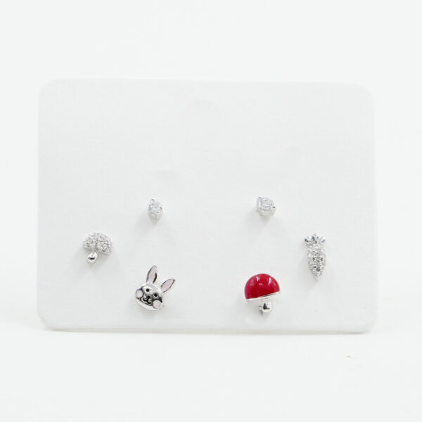 Set di Orecchini in argento coniglio, fungo, carota, punto luce con zirconi – Rodiato