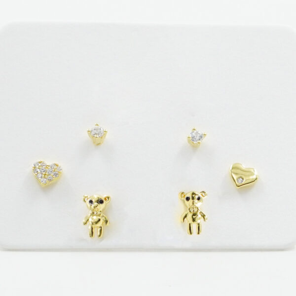 Set di Orecchini in argento cuore, orsacchiotto, punto luce con zirconi – Dorato