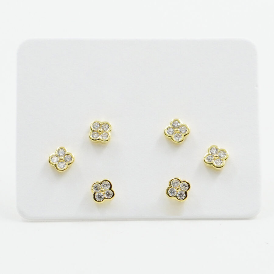 Set di Orecchini in argento fiore con zirconi – Dorato