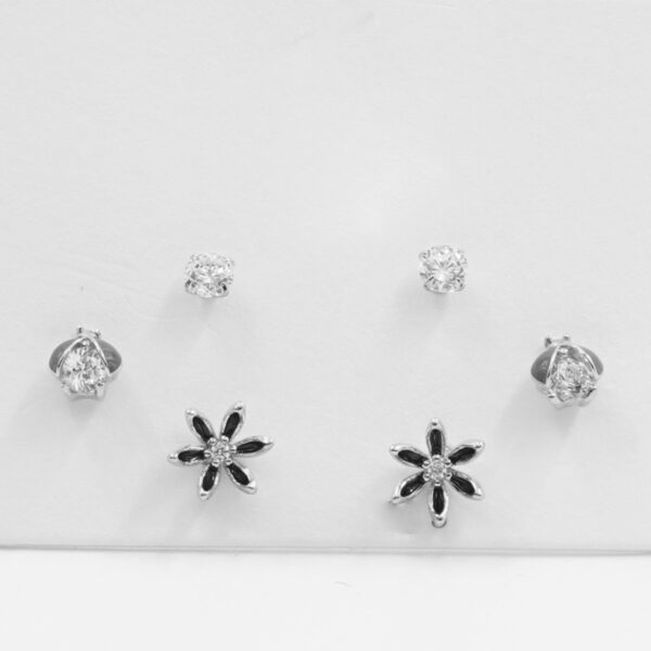 Set di Orecchini in argento fiore, coccinella, punto luce con zirconi – Rodiato