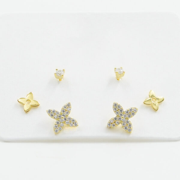 Set di Orecchini in argento fiore, punto luce con zirconi – Dorato