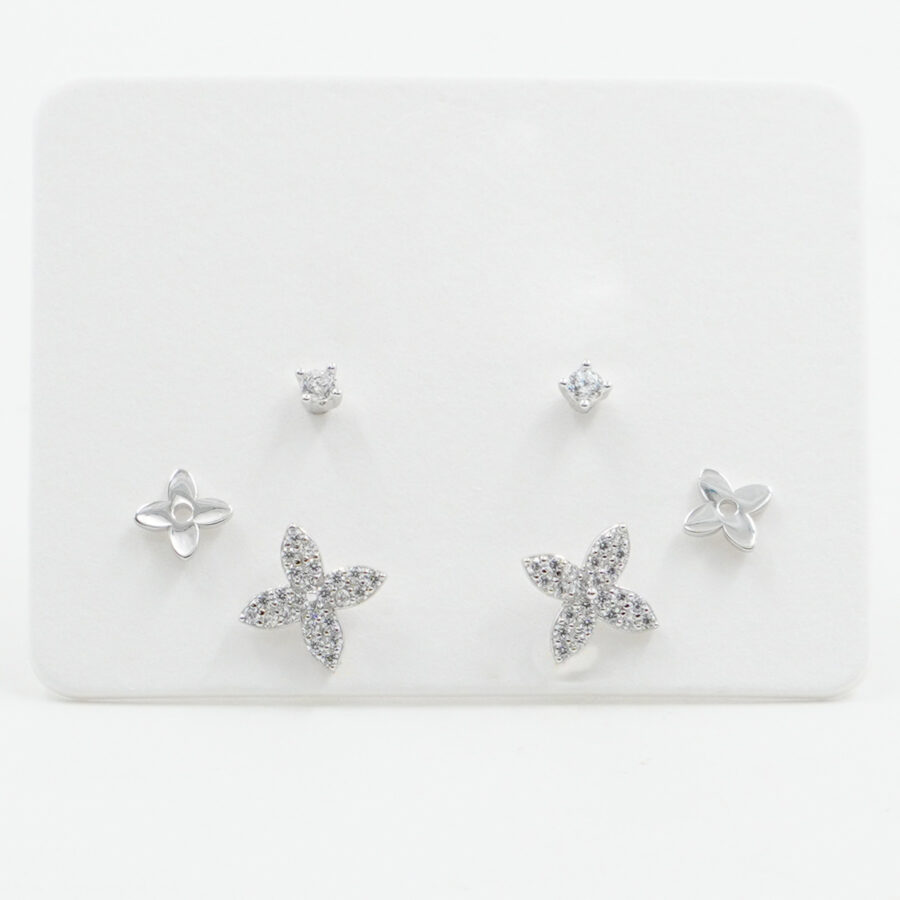 Set di Orecchini in argento fiore, punto luce con zirconi – Rodiato