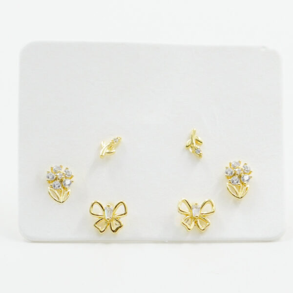 Set di Orecchini in argento fiore, farfalla, ramo con zirconi – Dorato