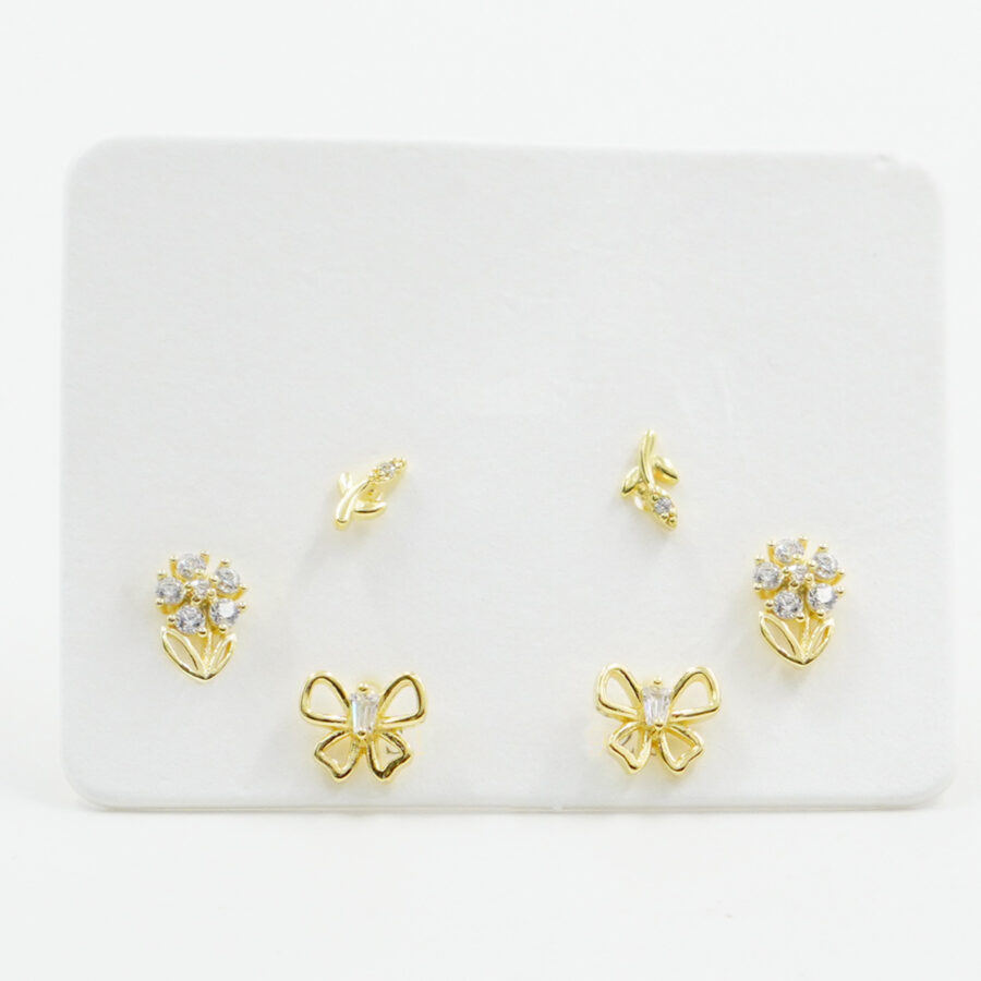 Set di Orecchini in argento fiore, farfalla, ramo con zirconi – Dorato