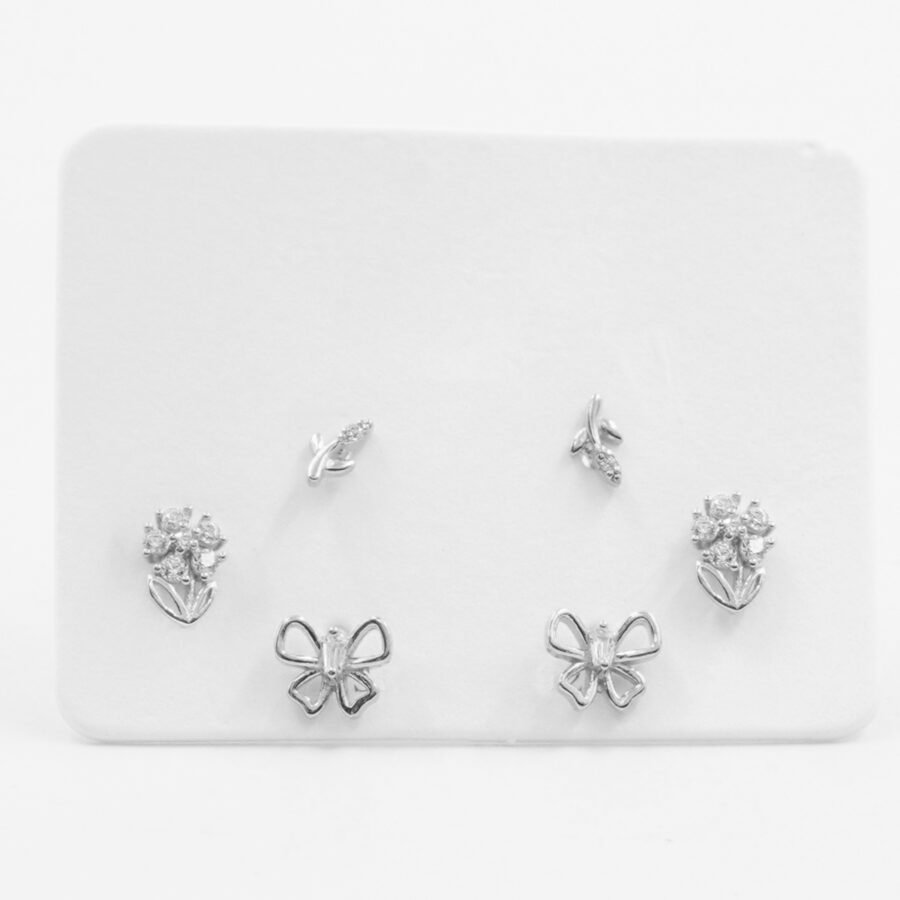 Set di Orecchini in argento fiore, farfalla, ramo con zirconi – Rodiato