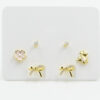 Set di Orecchini in argento fiore, fiocco, gatto, punto luce con zirconi – Dorato