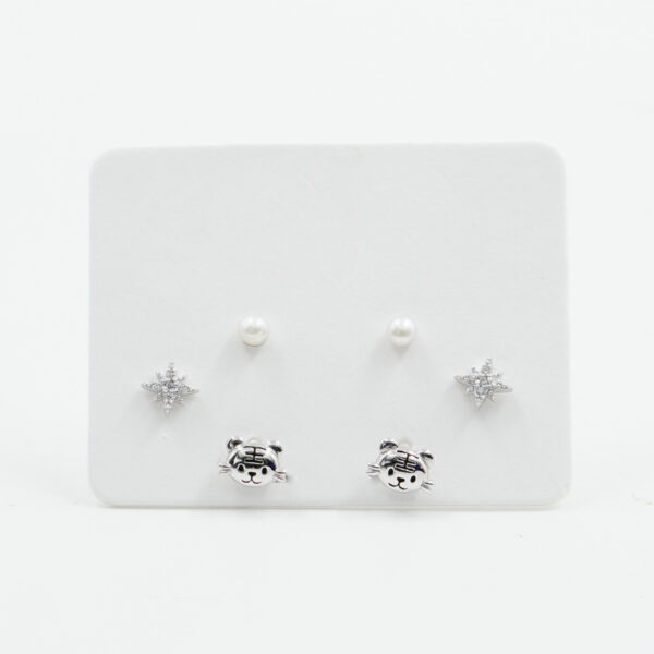 Set di Orecchini in argento gatto, stella, perla con zirconi – Rodiato