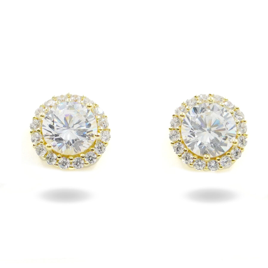 Orecchini in argento con zircone centrale e giro di zirconi – Dorato