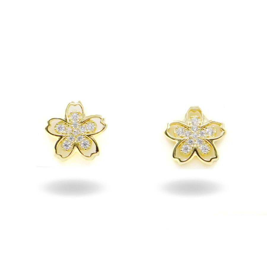 Orecchini in argento fiore forato con zirconi – Dorato