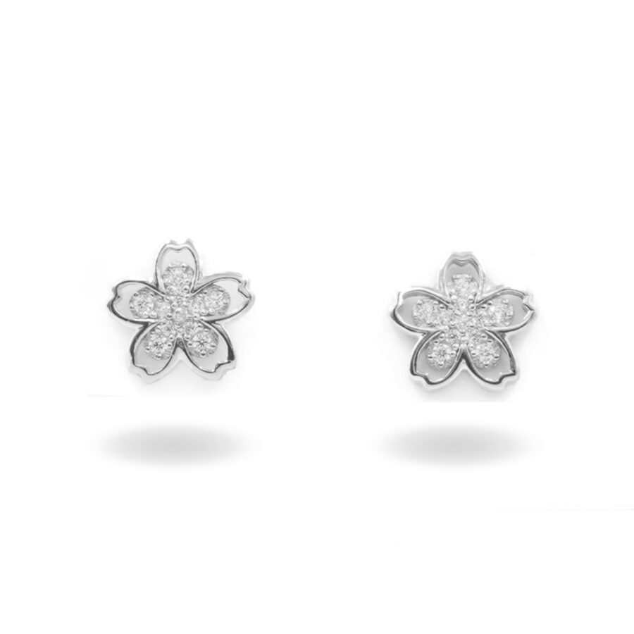 Orecchini in argento fiore forato con zirconi - Rodiato