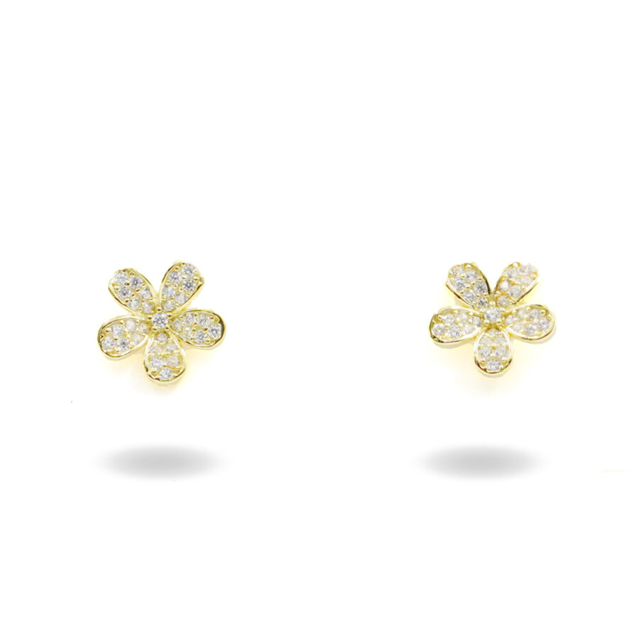 Orecchini in argento fiore con zirconi – Dorato