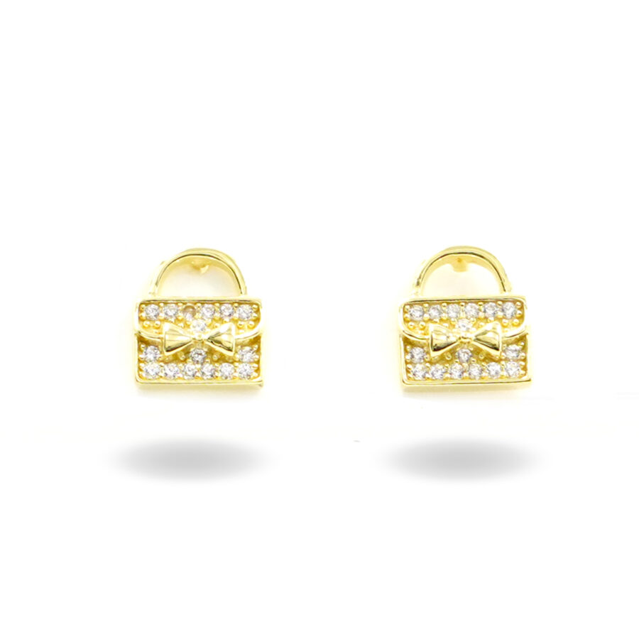 Orecchini in argento borsa con zirconi – Dorato