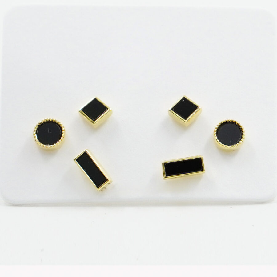 Set di Orecchini in argento, quadrato, cerchio, rettangolo con agata nera – Dorato