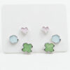 Set di Orecchini in argento fiore, cuore, cerchio con madreperla – Rodiato