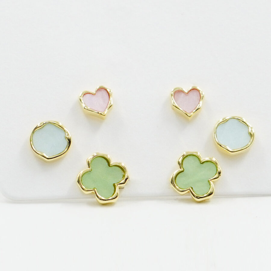 Set di Orecchini in argento fiore, cuore, cerchio con madreperla – Dorato