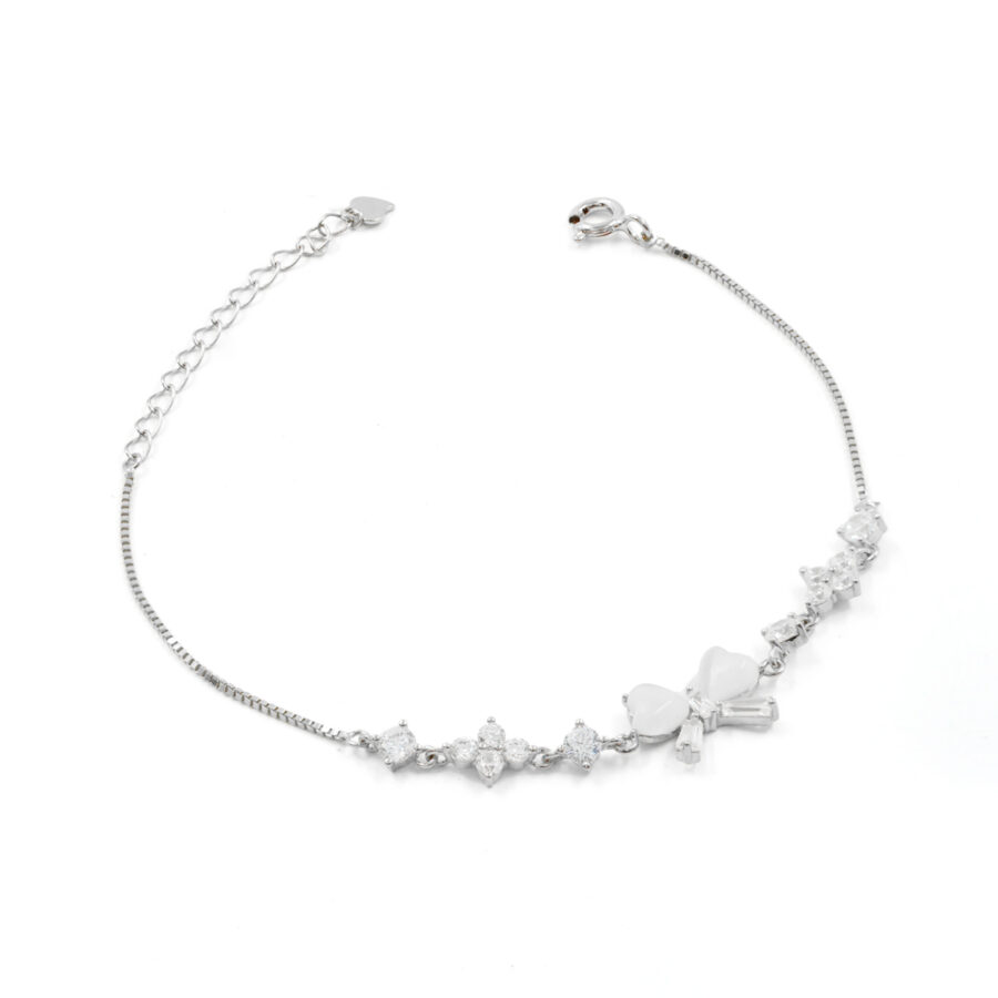 Bracciale in argento con fiocco e zirconi bianchi – Rodiato