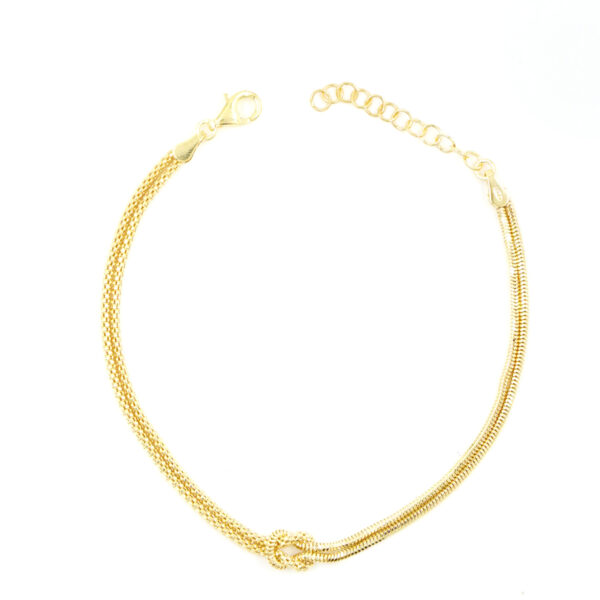 Bracciale in argento con catena coreana e catena serpente, con nodo – Dorato
