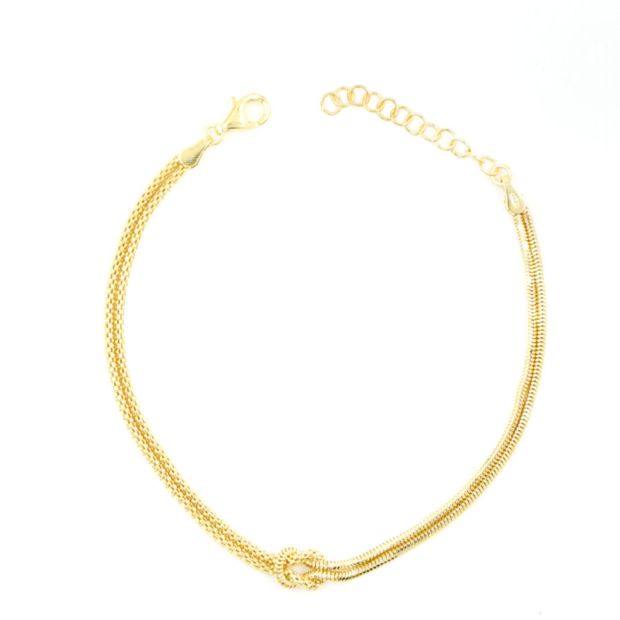 Bracciale in argento con catena coreana e catena serpente, con nodo – Dorato