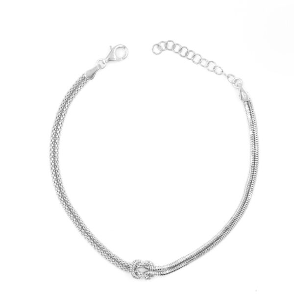 Bracciale in argento con catena coreana e catena serpente, con nodo - Rodiato