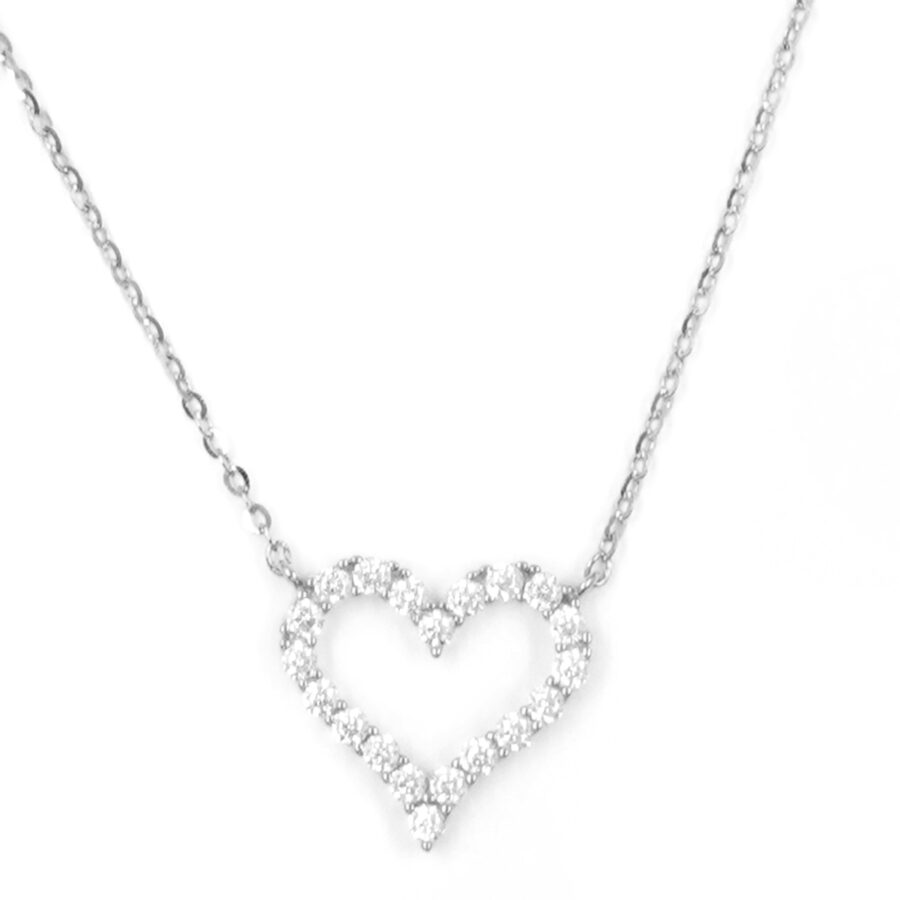 Collana in argento con ciondolo cuore con zirconi – Rodiato