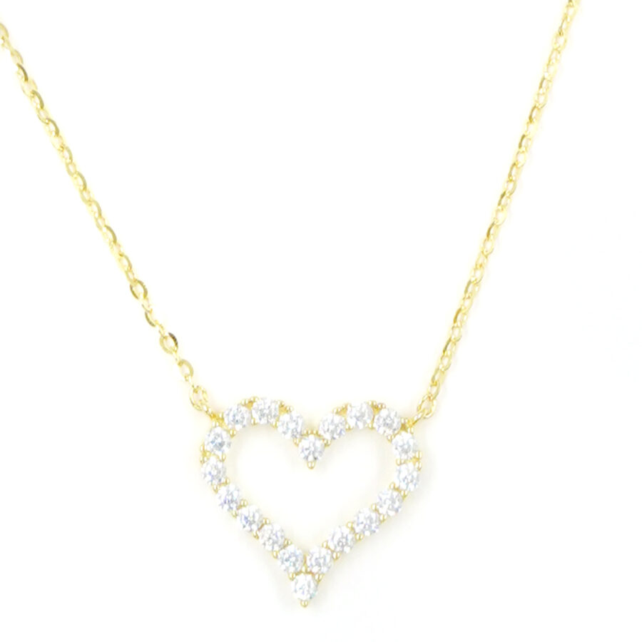 Collana in argento con ciondolo cuore con zirconi – Dorato