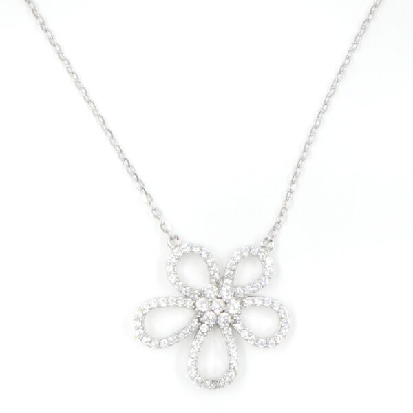 Collana in argento con ciondolo fiore con zirconi – Rodiato